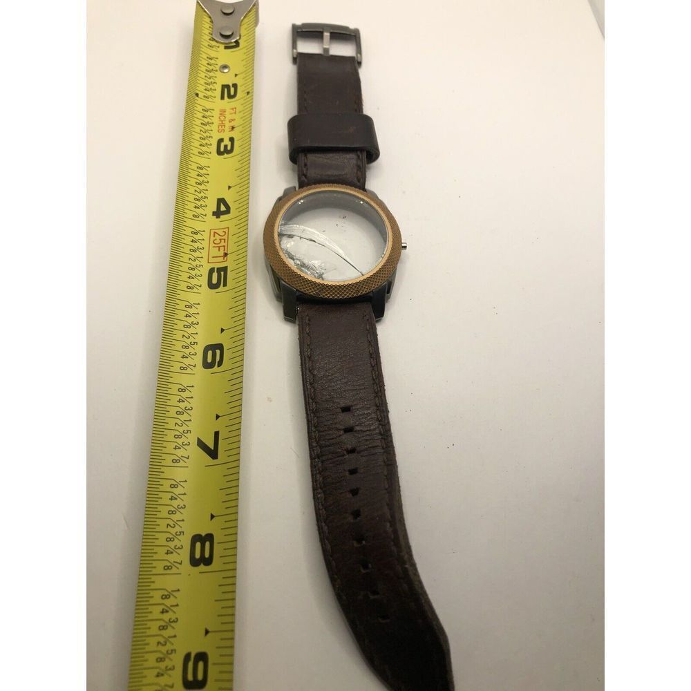Fossil Watch Parts 2 Piece Band Case Broken Crystal 22mm Brown Leather Py156